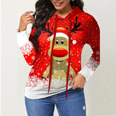 Printed Milu deer Plus Size Women's Long Sleeved Hoodies